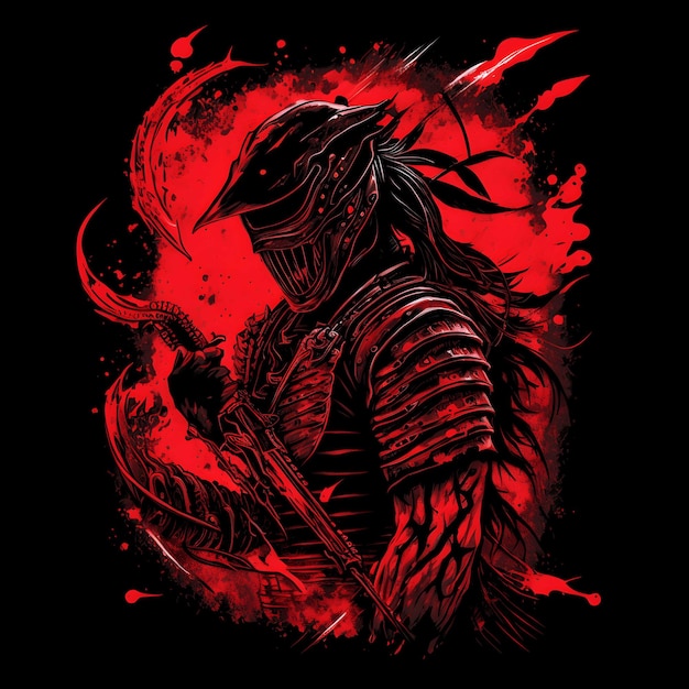 Zwarte dood samurai op zwarte achtergrond 4096px PNG schilderij kunststijl voor t-shirt clipart ontwerp