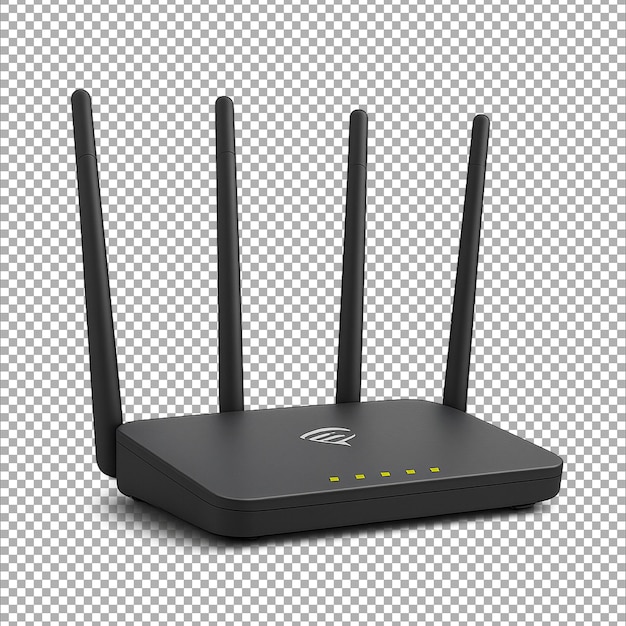 Zwarte draadloze router met vier antennes