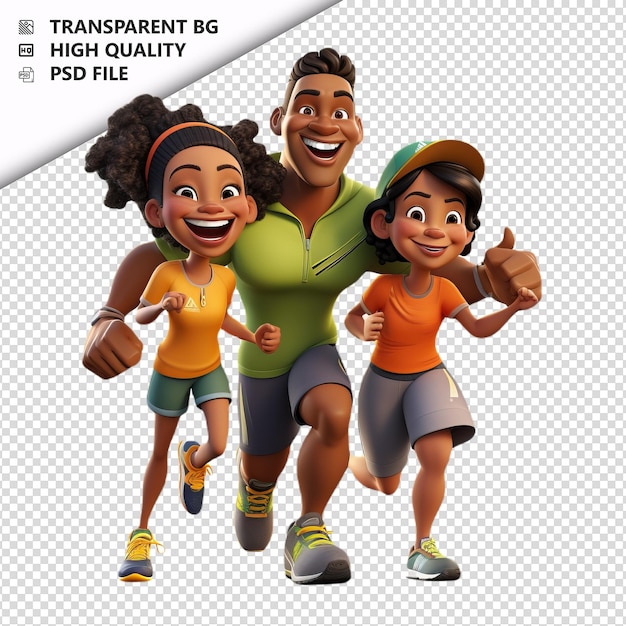 PSD zwarte familie training 3d cartoon stijl witte achtergrond i