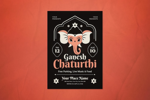 Zwarte ganesh chaturthi-flyer met plat ontwerp