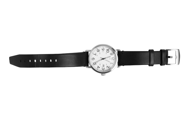 Zwarte horloge op een lege achtergrond.