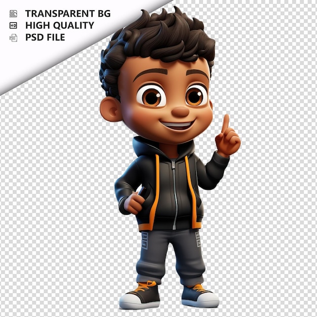 PSD zwarte kid chatting 3d cartoon style witte achtergrond isol