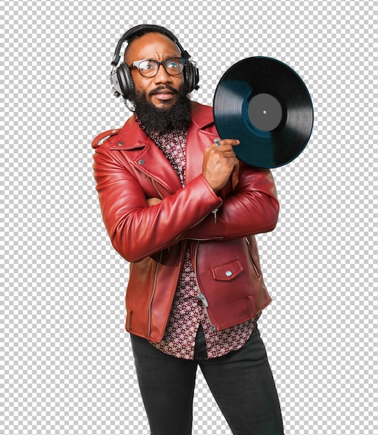 Zwarte man met een vinyl