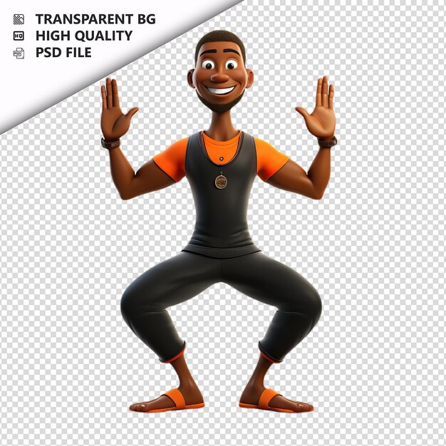 PSD zwarte persoon yoga 3d cartoon style witte achtergrond isola