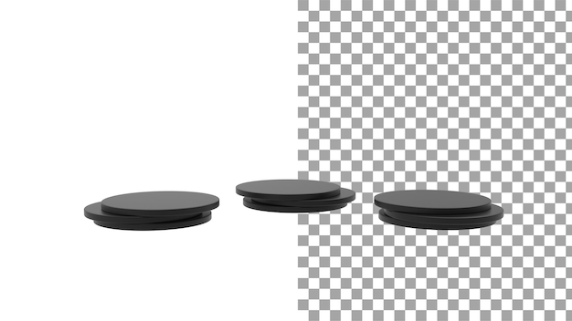 Zwarte ronde vorm drie productachtergrond zonder schaduw 3d render