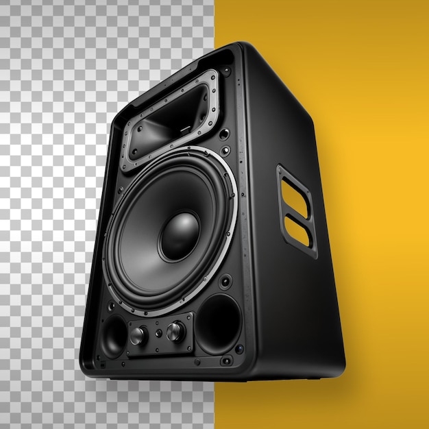 Zwarte studio monitor luidspreker op doorzichtige achtergrond
