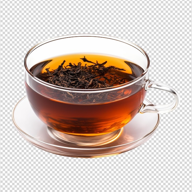 Zwarte thee gehouden in een glas geïsoleerd op transparante achtergrond