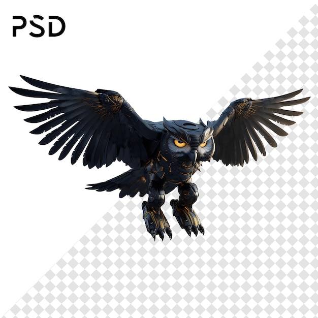 PSD zwarte uil met futuristische stijl