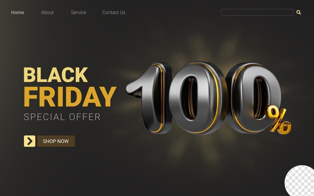 Zwarte vrijdag aanbieding 100 procent cashback verkoop banner donkere achtergrond 3d render concept om te winkelen