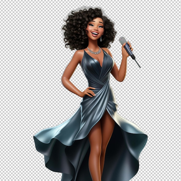 Zwarte vrouw die zingt 3d cartoon stijl transparante achtergrond iso