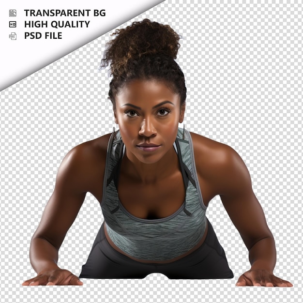 PSD zwarte vrouw gymnastiek ultra realistische stijl witte achtergrond