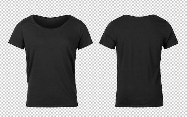 Zwarte vrouw t-shirts voor- en achterkant mockup