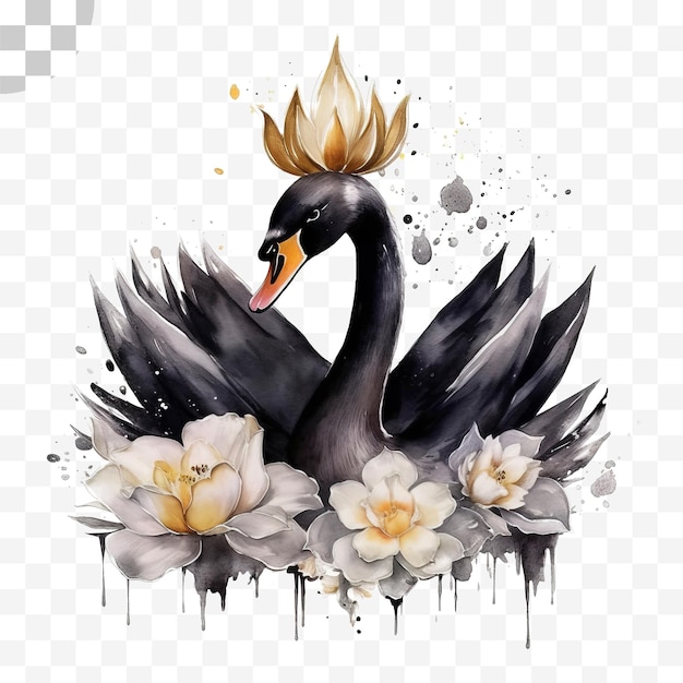 Zwarte zwaan met een kroon transparante achtergrond
