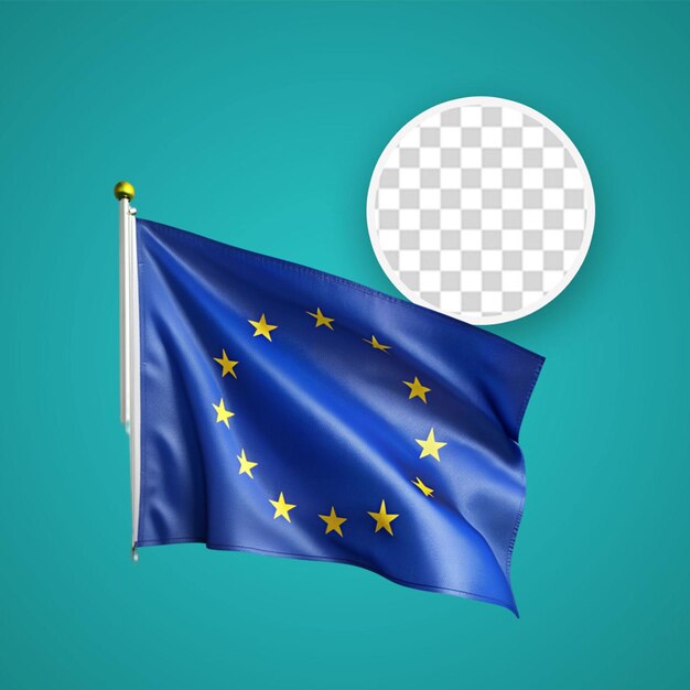 Zweven van de vlag van de europese unie op de vlaggenstok sjabloon voor onafhankelijkheidsdag