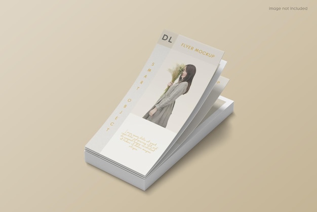 Zwevende flyer brochure mockup ontwerp op hoge hoek