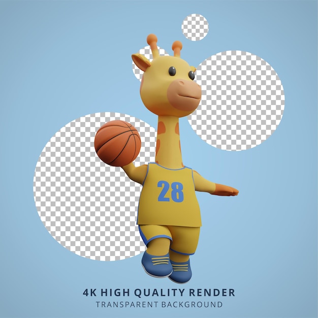 Zwierzęca żyrafa Grająca W Koszykówkę 3d śliczna Ilustracja Postaci