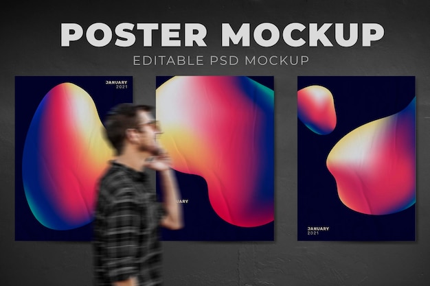 PSD zwitsers design postermodellen op een grijze muur