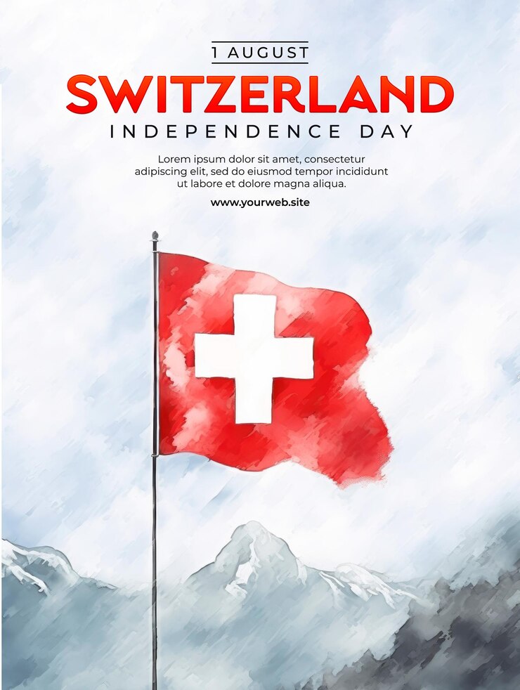 PSD zwitserse onafhankelijkheidsdag poster sjabloon met zwitserse vlag achtergrond in waterverf stijl