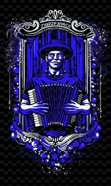PSD zydeco accordionist in a mardi gras parade with floats and b illustration music poster designs