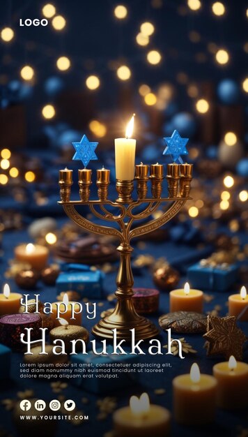 PSD Żydowskie święto chanucha kartka z pozdrowieniami menorah plakat szablon projektowania dla chanucha żydowskie święto