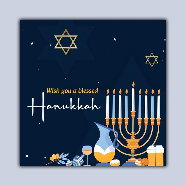 PSD Żydowskie święto hanukkah pozdrawianie baner post projektowania