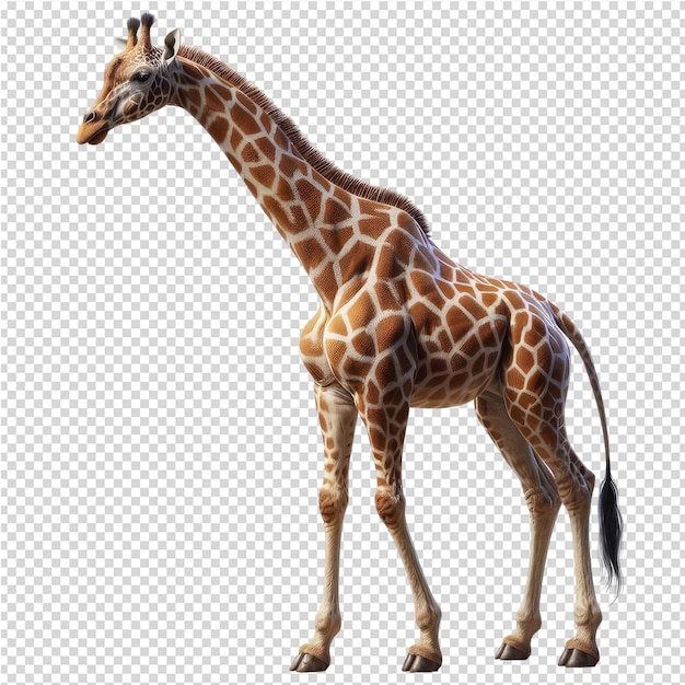 PSD Żyrafa stoi na siatce z białym tłem