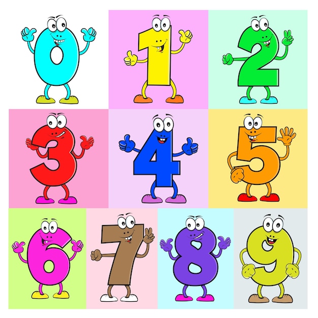Vector 0 to 10 cartoon character numbers