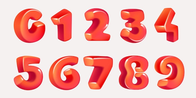 0 tot 9 pictogrammen. Getallen ingesteld. 3D render in cartoon kubieke stijl. Kubieke vectorillustratie. Onmogelijke isometrische vormen. Perfect voor futuristische banners, optische illusies, kinderlabels, schattige verjaardagsposters