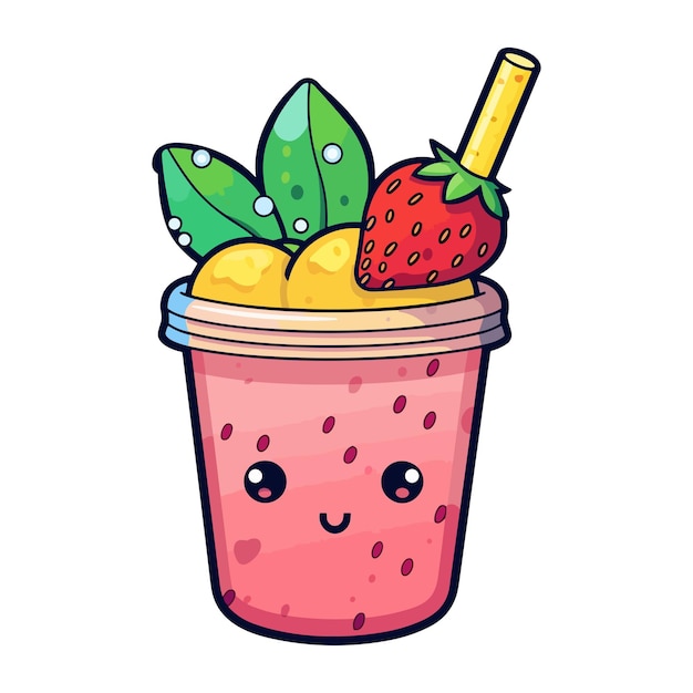 004 aardbei limonade sticker koele kleuren kawaii clip art illustratie