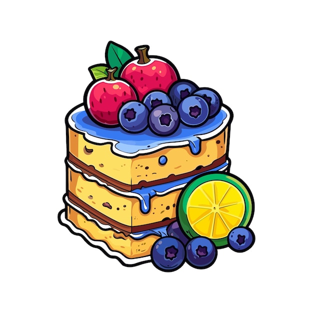 004 adesivo di torta di mirtillo e limone colori freschi e illustrazione di kawaii clipart