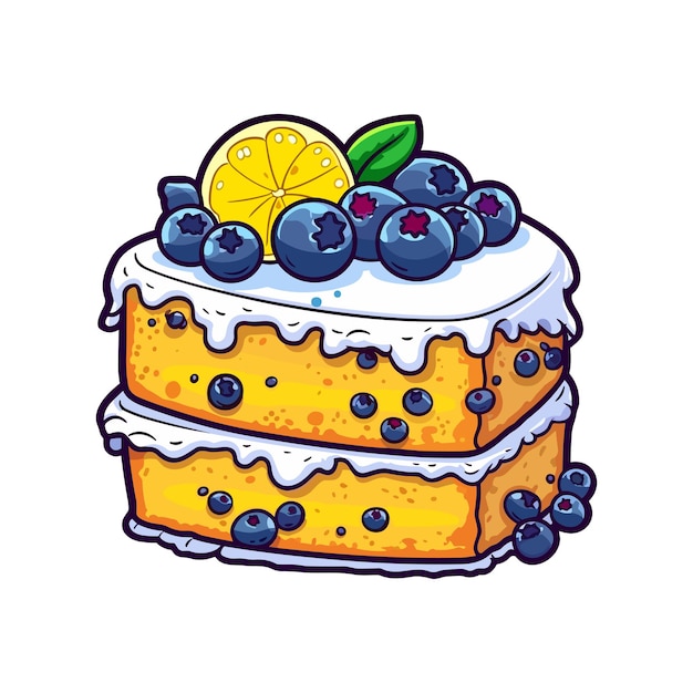 005 blueberry lemon poppy seed cake sticker cool colors and kawaii contour clipart illustration