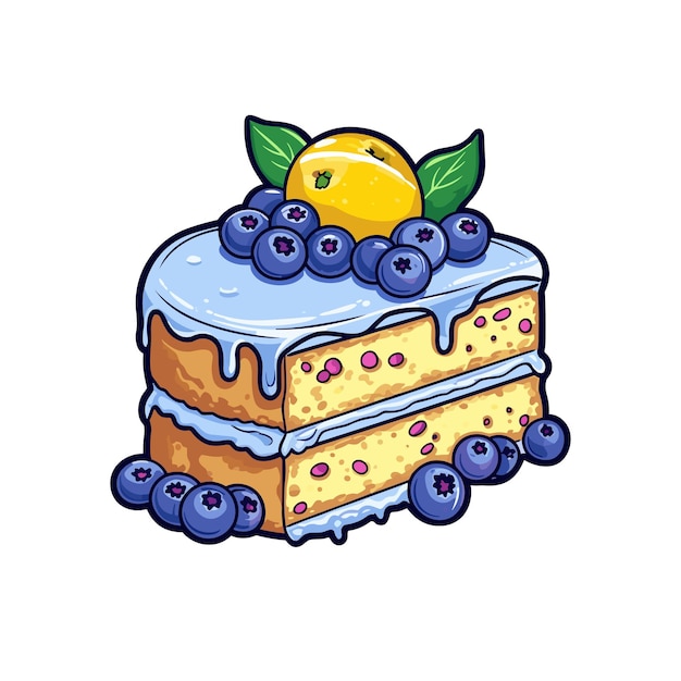 005 blueberry lemon poppy seed cake sticker cool colors and kawaii contour clipart illustration