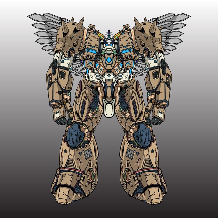 Vector 01 premium vector | gunpla gundam mecha robot builded by head arm body leg weapon illustration