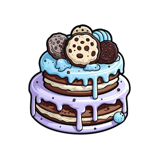 017 печенье и сливочный торт наклейка прохладные цвета и кавайи клипарт иллюстрация