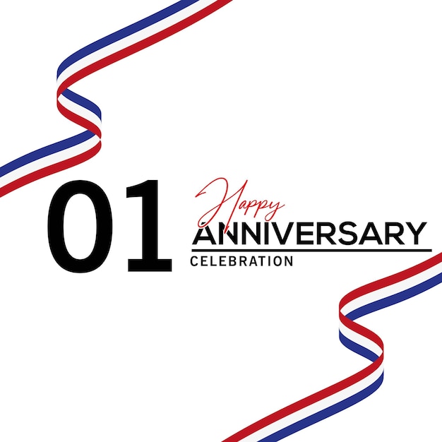 01st Anniversary celebration background.  background with bent ribbon vector design.