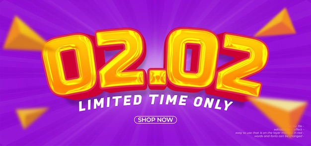 0202 limited time only banner with 3d style editable text effect