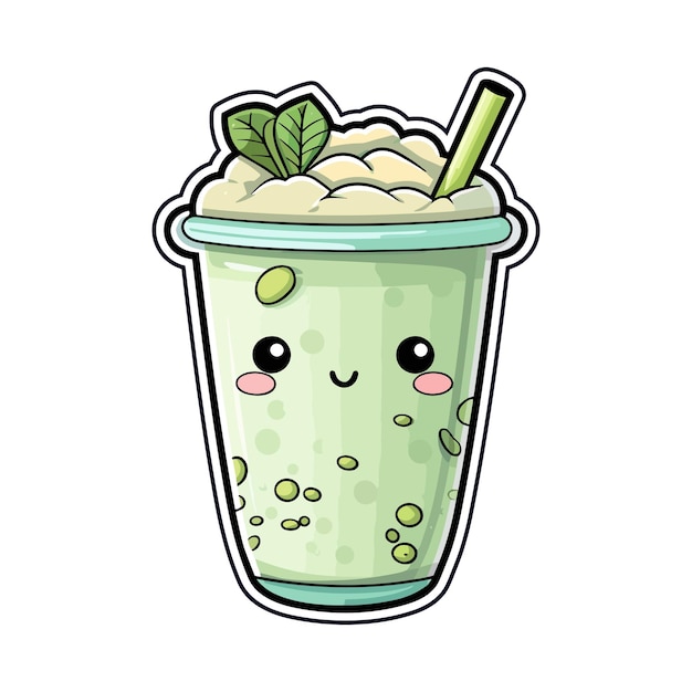 022 matcha latte adesivo colori freddi kawaii clip art illustrazione