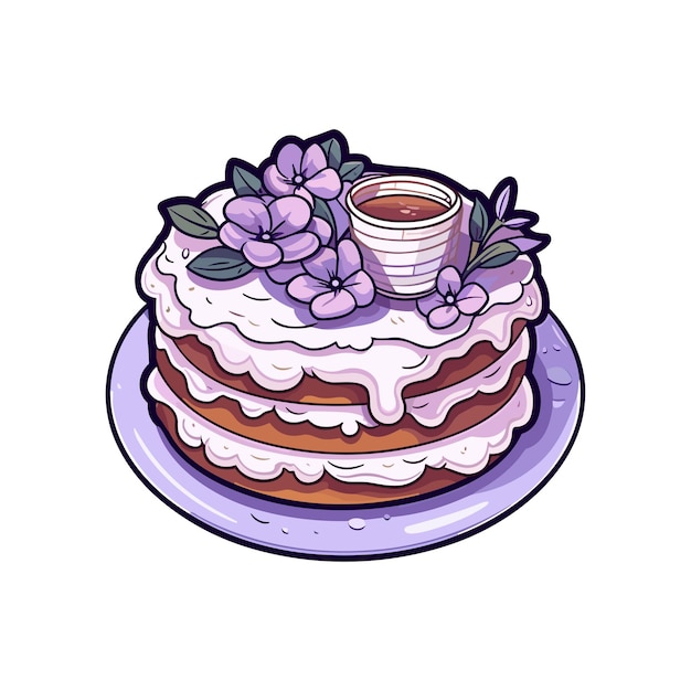 Vector 023 lavendel earl grijs taart sticker koele kleuren en kawaii clipart illustratie