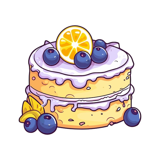 024 lemon blueberry cake sticker cool colors and kawaii clipart illustration