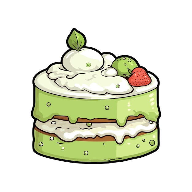 ベクトル 027 matcha green tea cake sticker cool colors and kawaii clipart illustration