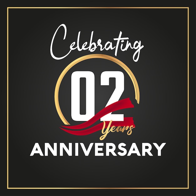 Vector 02nd year anniversary celebration logo with ring and elegance golden color isolated vector design