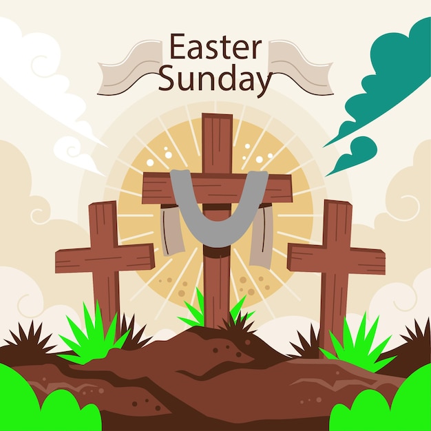 Vector 03 hand drawn flat easter sunday illustration