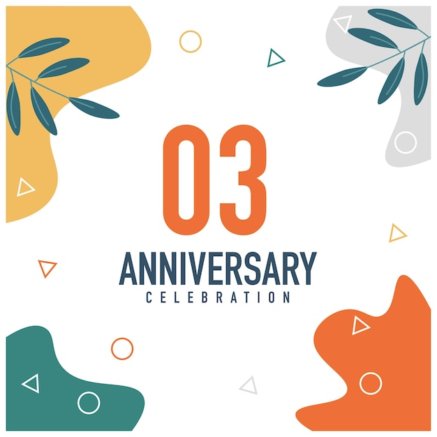 03 years anniversary logo template. Flat abstract cards vector and illustration.