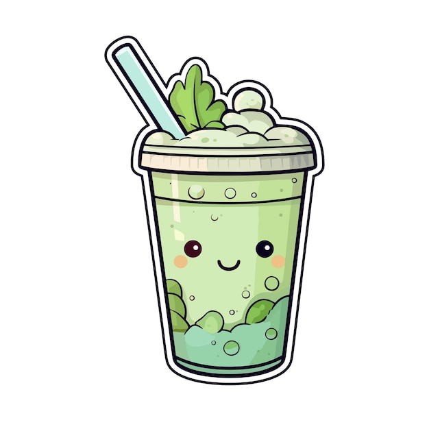 Vector 030 iced matcha latte sticker cool colors kawaii clip art illustration