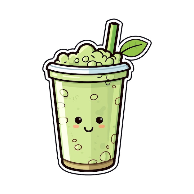 030 iced matcha latte sticker cool colors kawaii clip art illustration