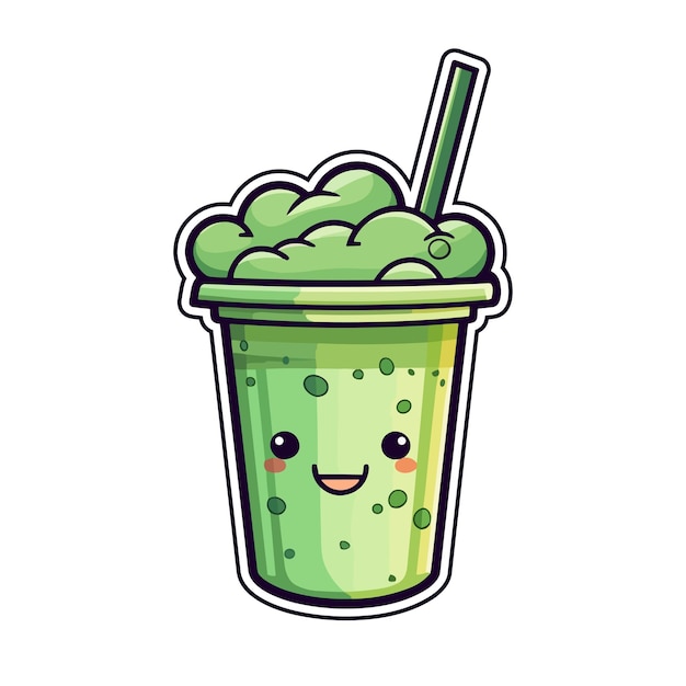 Vector 030 iced matcha latte sticker cool colors kawaii clip art illustration