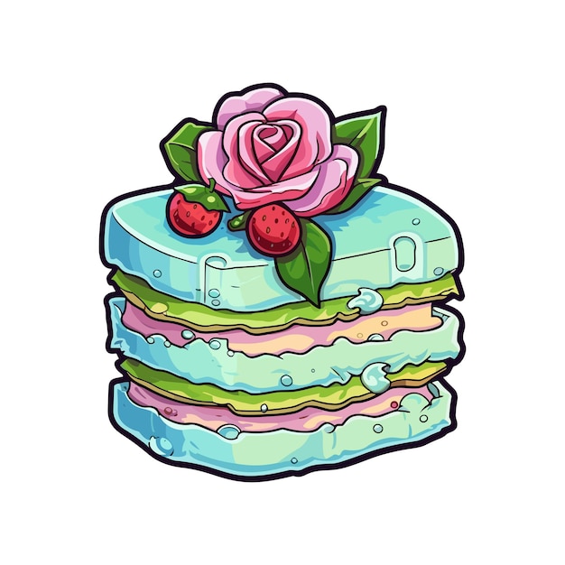 033 pistachio rose cake sticker cool colors and kawaii clipart illustration