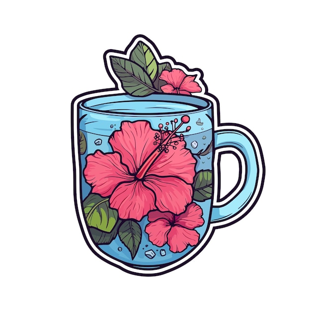 Vector 035 hibiscus tea sticker cool colors kawaii clip art illustration01