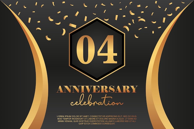 04 year anniversary celebration. Anniversary logo with golden color isolated on black background