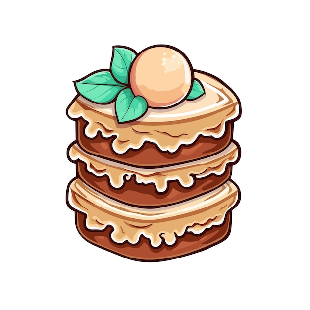 040 tiramisu cake sticker koele kleuren en kawaii clipart illustratie